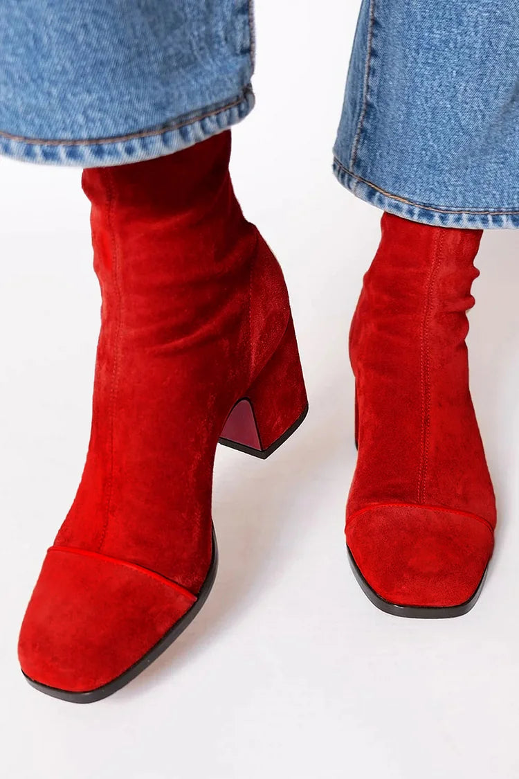 Square Toed Ankle Boot With Bold Heel