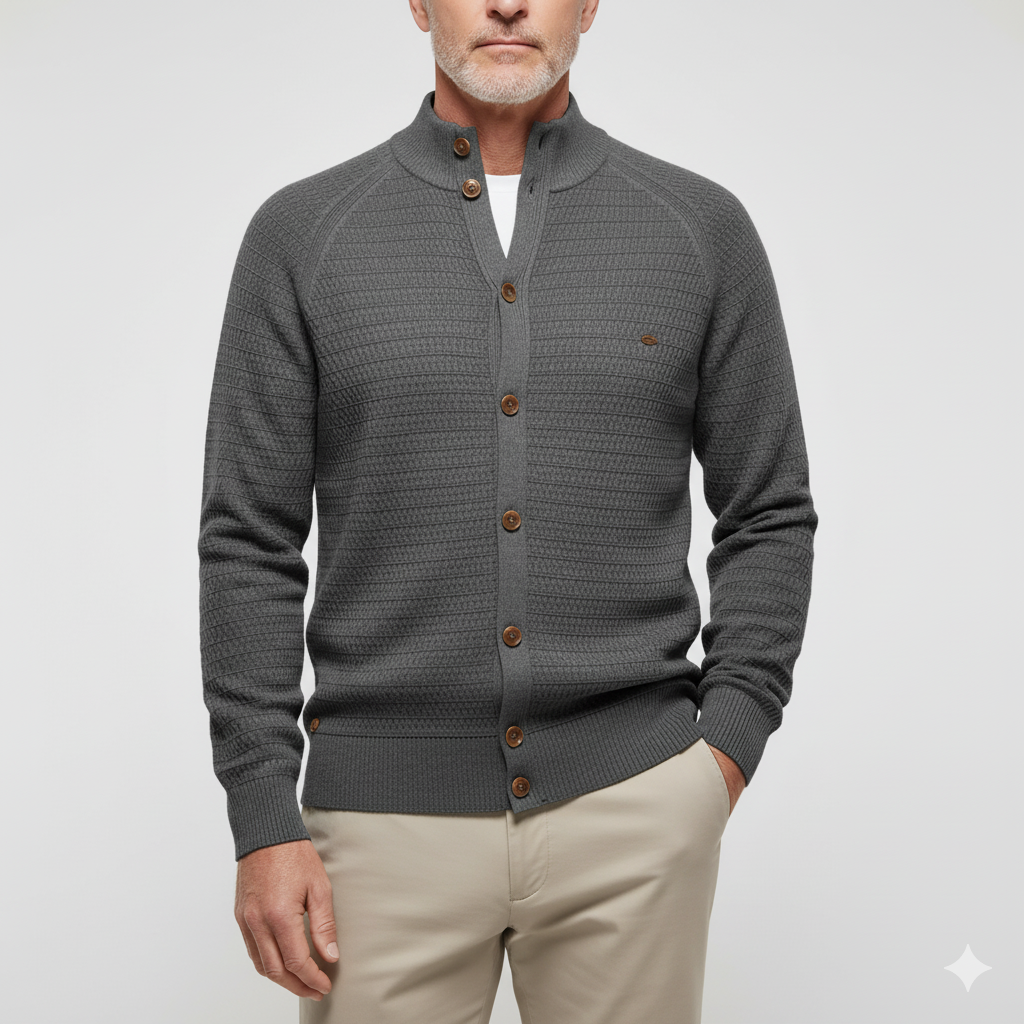 High-Neck Cotton Cardigan