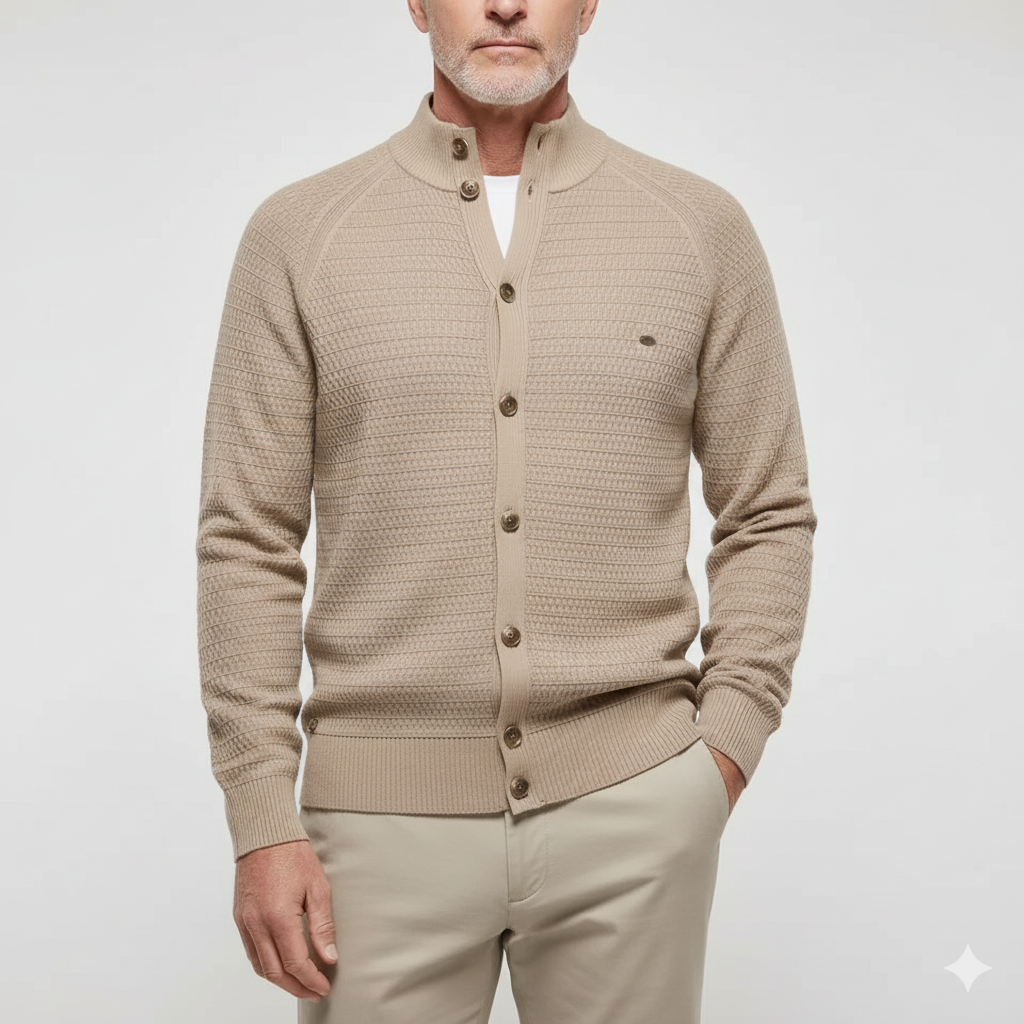 High-Neck Cotton Cardigan