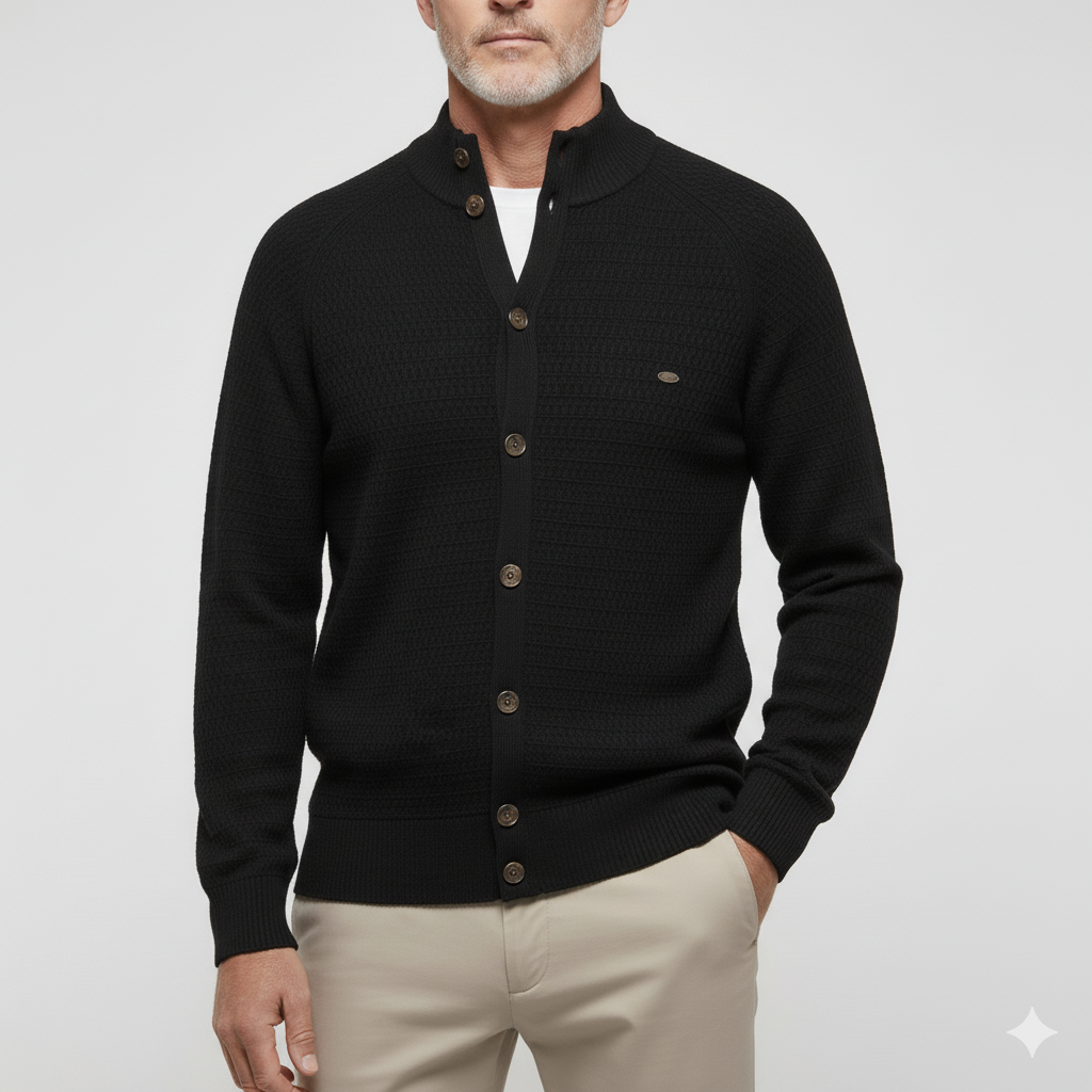 High-Neck Cotton Cardigan