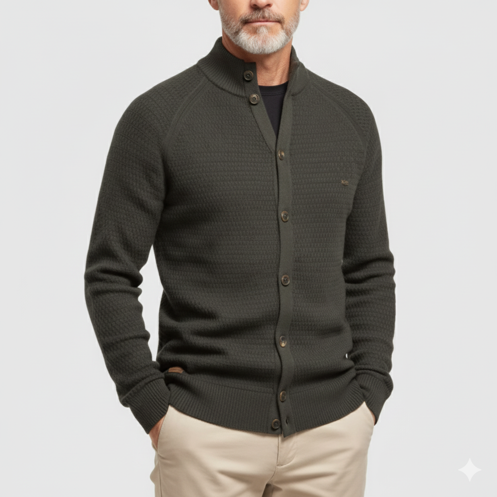 High-Neck Cotton Cardigan