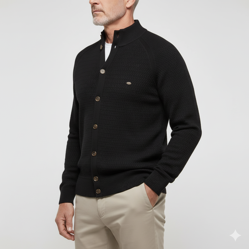 High-Neck Cotton Cardigan