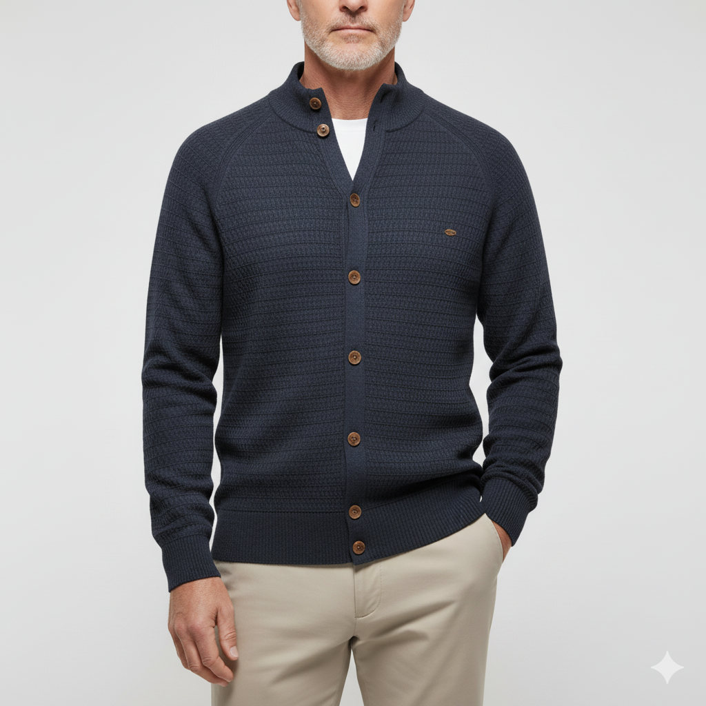 High-Neck Cotton Cardigan