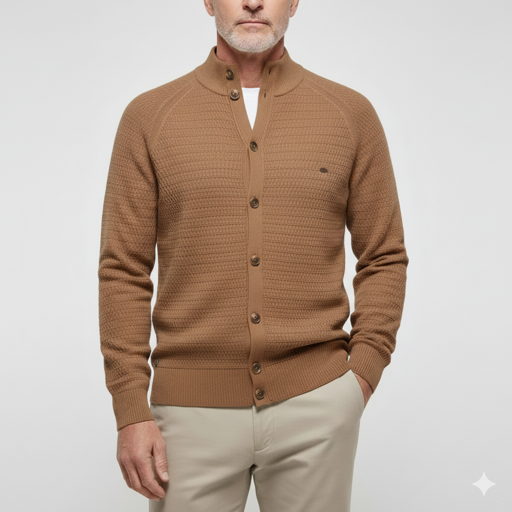 High-Neck Cotton Cardigan